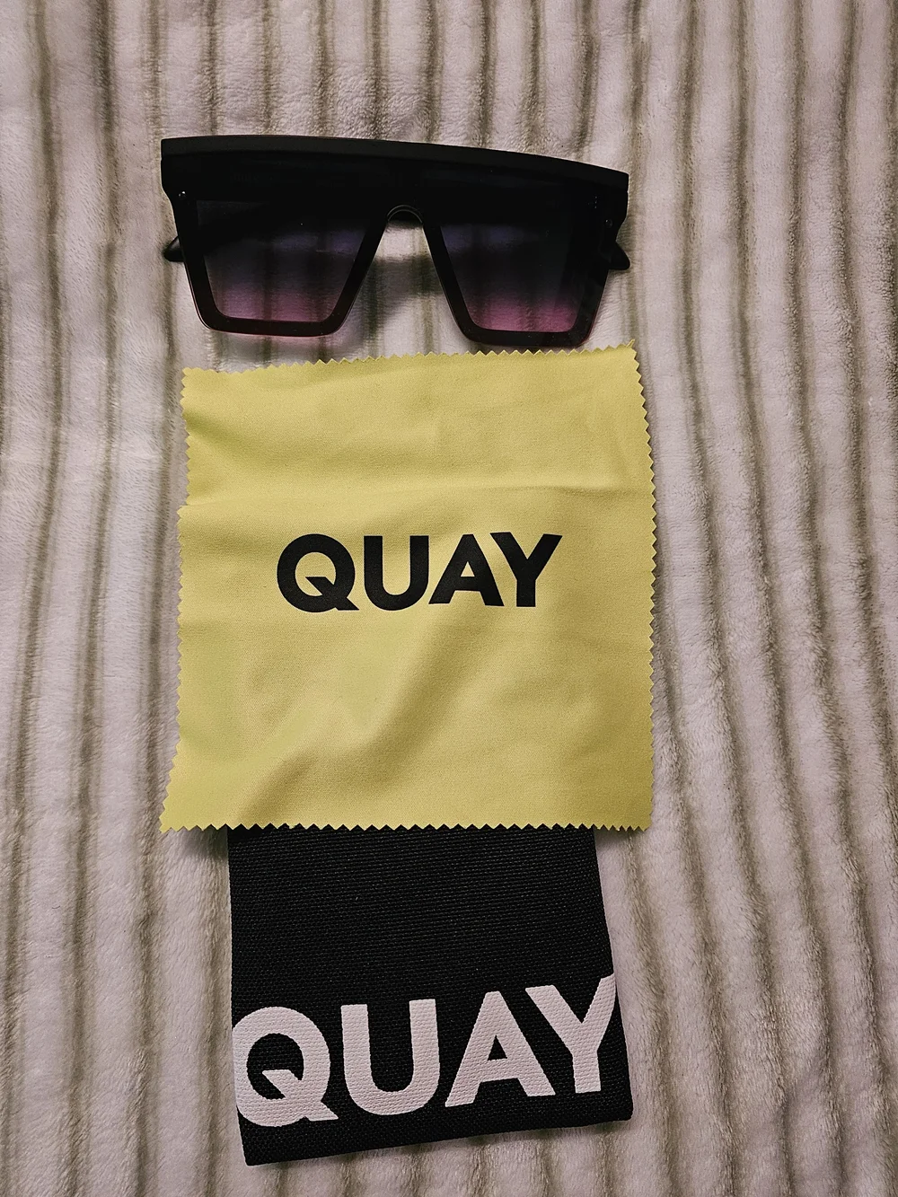 Quay Australia Black Shield Sunglasses with Gradient Purple Lenses